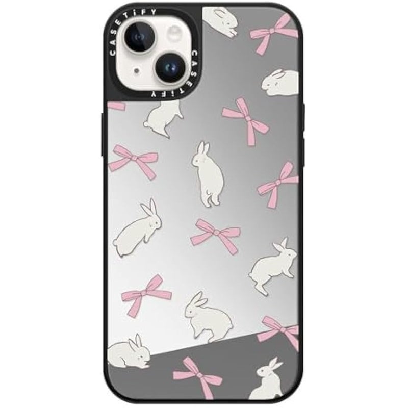 Casetify Mirror iPhone 14 Plus Case 【Reflective / 4.9ft Drop Protection/Compatible with Magsafe】 - Rabbit Ribbon - Silver On Black - Image 1