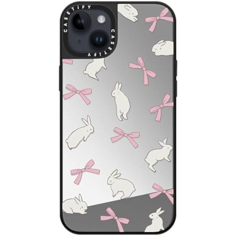 Casetify Mirror iPhone 14 Plus Case 【Reflective / 4.9ft Drop Protection/Compatible with Magsafe】 - Rabbit Ribbon - Silver On Black - Image 5