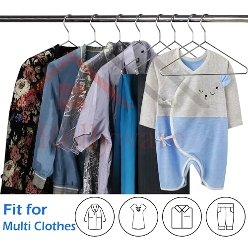 ROLLYWARE Heavy Duty Metal Shirt Coat Hangers, Stainless Steel Clothes Hanger with Polished Chrome, 17 Inch Silver Metal Wire Hanger (10), 10 Count - Image 3
