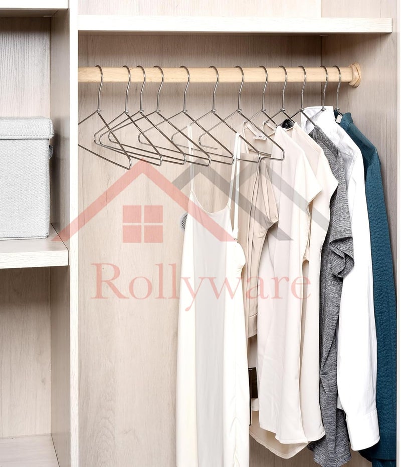 ROLLYWARE Heavy Duty Metal Shirt Coat Hangers, Stainless Steel Clothes Hanger with Polished Chrome, 17 Inch Silver Metal Wire Hanger (10), 10 Count - Image 5
