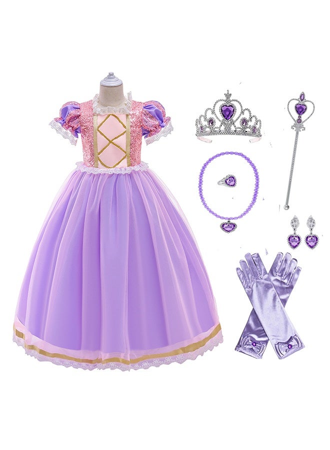 Beauenty Lavender Princess Dress Set with Accessories – Sparkle Sequin Tulle Gown for Saudi Kids’ Birthday & Party - Image 1