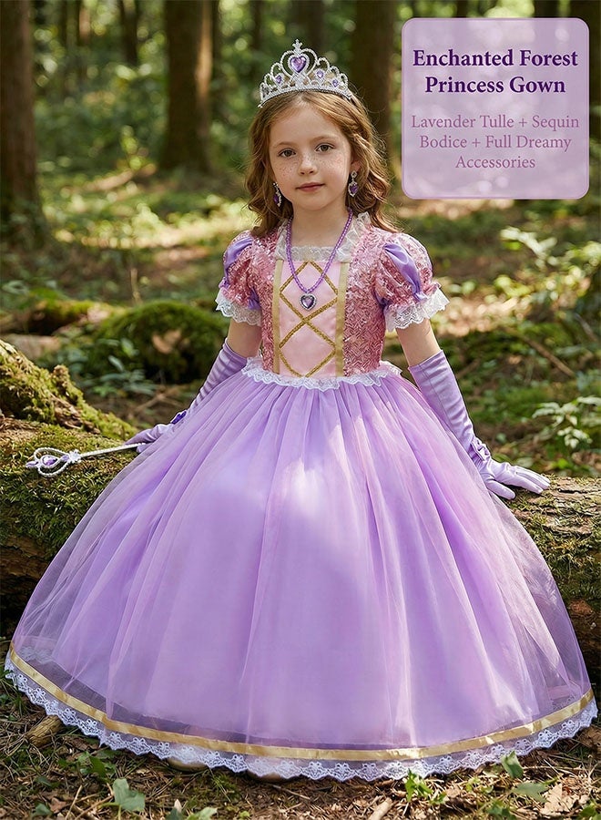 Beauenty Lavender Princess Dress Set with Accessories – Sparkle Sequin Tulle Gown for Saudi Kids’ Birthday & Party - Image 3