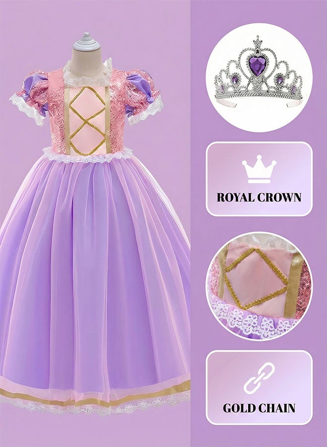 Beauenty Lavender Princess Dress Set with Accessories – Sparkle Sequin Tulle Gown for Saudi Kids’ Birthday & Party - Image 4