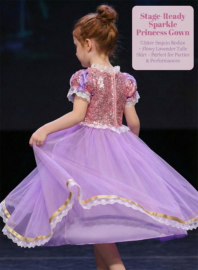 Beauenty Lavender Princess Dress Set with Accessories – Sparkle Sequin Tulle Gown for Saudi Kids’ Birthday & Party - Image 5