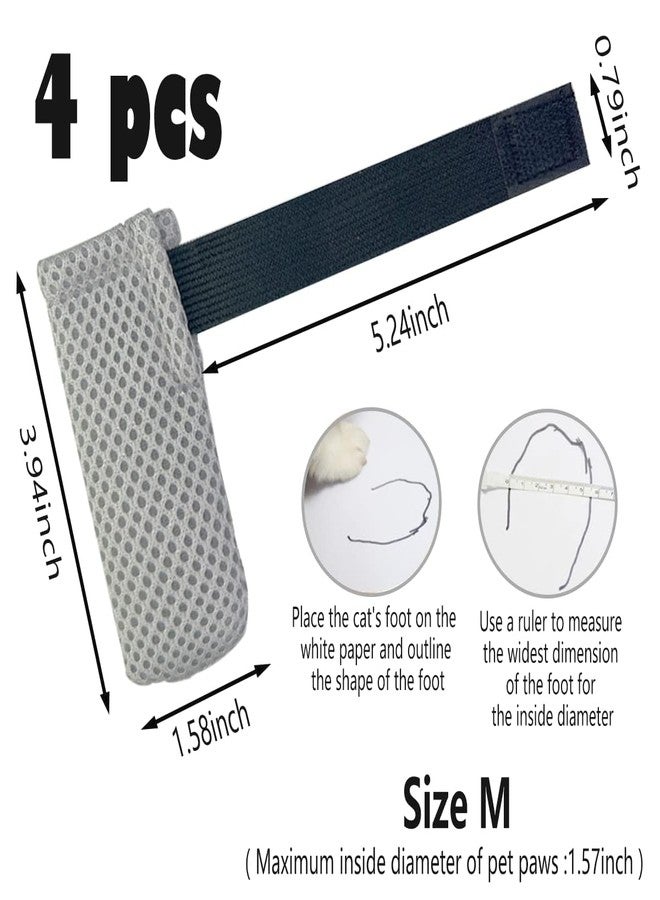 Esamploe 4 PCS Cat Mittens to Prevent Scratching,Mesh Breathable Cat Shoes,Adjustable Cats Anti Scratch Gloves,Suitable for Cats When Bathing and Nail Trimming(M,Grey) - Image 2