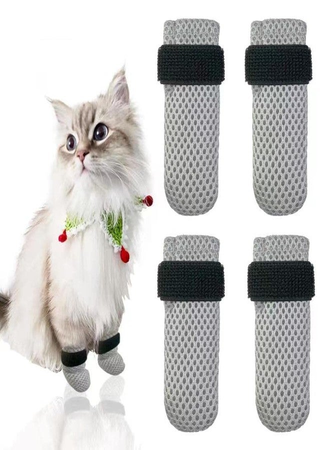 Esamploe 4 PCS Cat Mittens to Prevent Scratching,Mesh Breathable Cat Shoes,Adjustable Cats Anti Scratch Gloves,Suitable for Cats When Bathing and Nail Trimming(M,Grey) - Image 1