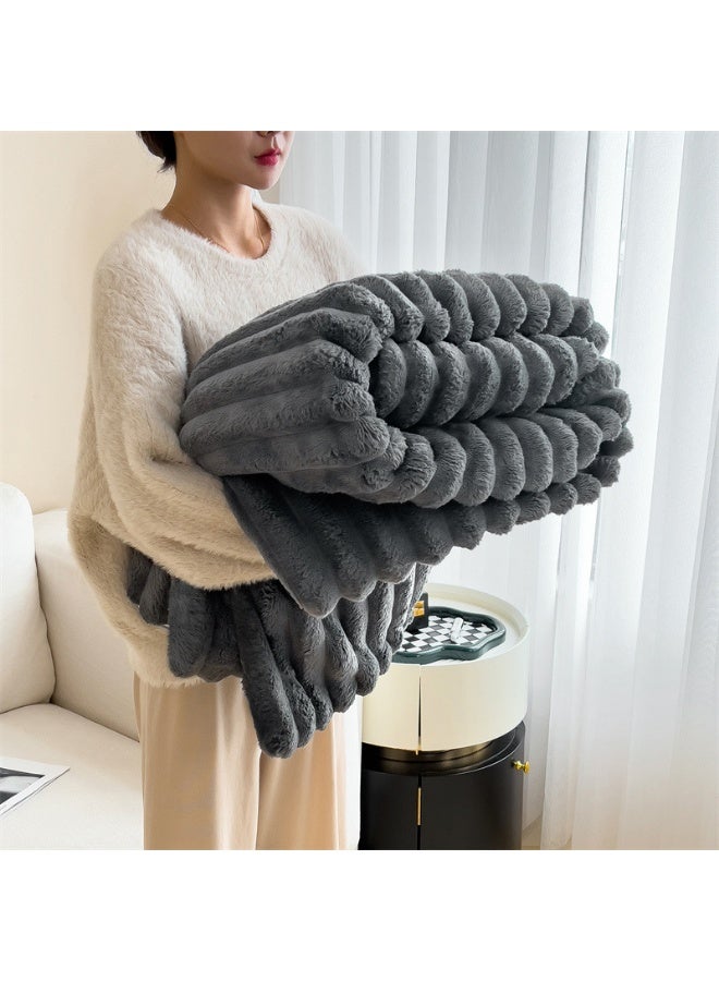 Faux Fur Blanket Thick Warm Rabbit Hair Gray Plush Soft Plaid Throw Blanket for Double Bed Winter Sofa Cover 120*200CM