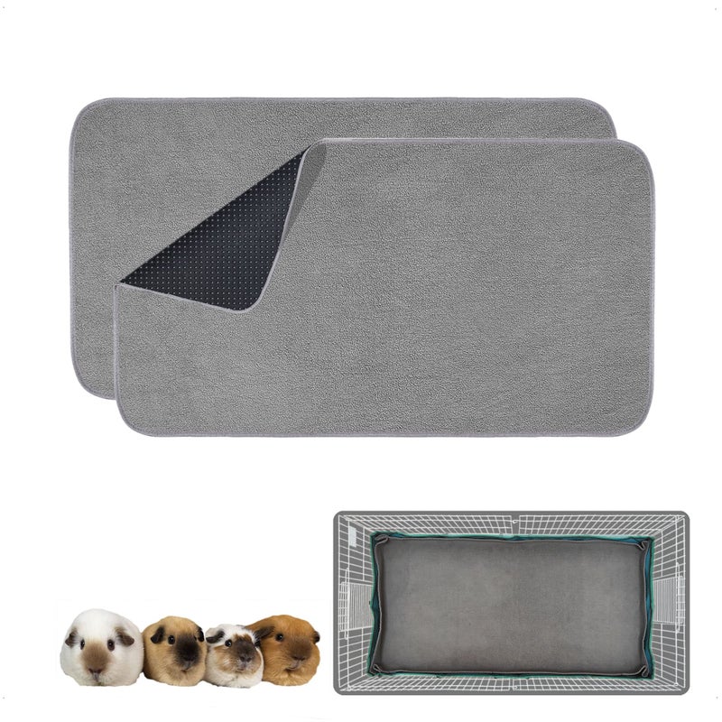 GINIDEAR Guinea Pig Cage Liner 2 Pack  Washable Reusable Leakproof Fleece Bedding Pads for Small Animals with AntiSlip Bottom  for Midwest Cage 24X47 Area Gray