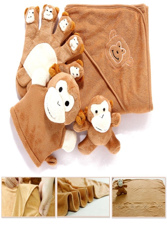 STORE77® Premium Extra Soft Cartoon Animal Shape Hooded Bamboo Baby Bath Towel Set Set of 4 (Beige) - Image 2