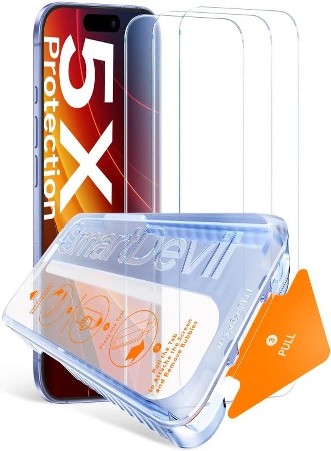 SMARTDEVIL for iPhone 16 Screen Protector (3 Pack), 9H Hardness Military Grade Shatterproof, HD Clear Tempered Glass with Auto Dust-Elimination, Bubble Free, Easy Installation, Case Friendly 6.1'' - Image 1