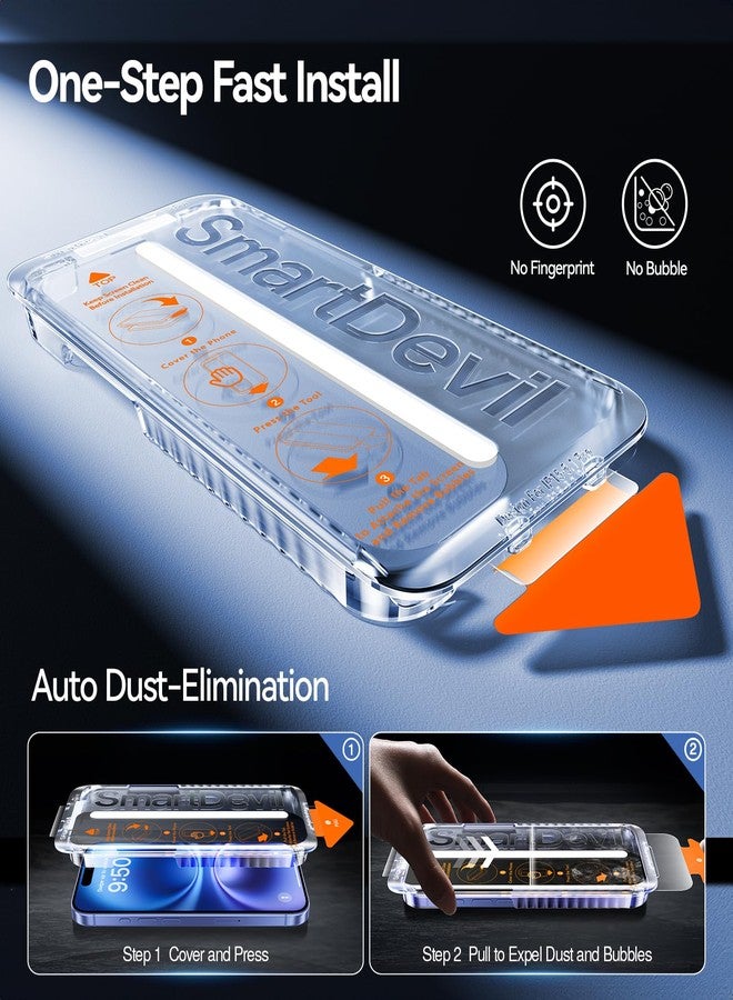 SMARTDEVIL for iPhone 16 Screen Protector (3 Pack), 9H Hardness Military Grade Shatterproof, HD Clear Tempered Glass with Auto Dust-Elimination, Bubble Free, Easy Installation, Case Friendly 6.1'' - Image 2