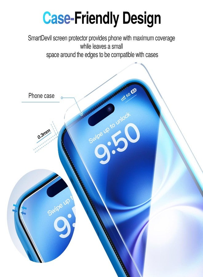 SMARTDEVIL for iPhone 16 Screen Protector (3 Pack), 9H Hardness Military Grade Shatterproof, HD Clear Tempered Glass with Auto Dust-Elimination, Bubble Free, Easy Installation, Case Friendly 6.1'' - Image 4