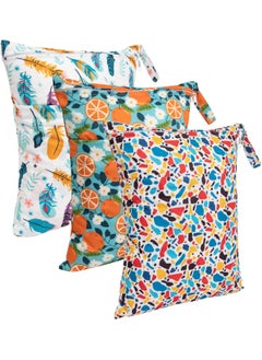 babygoal Babygoal Wet Dry Bags for Baby Cloth Diapers, Washable Travel Bags, Beach, Pool, Gym Bag for Swimsuits & Wet Clothes with Two Zippered Pockets 3 Pack, 3LN21  - Image 2