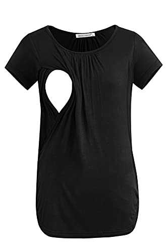 Smallshow Womens Nursing Tops Ruched Short Sleeve Breastfeeding Shirts 3Pack BlackDeep GreenTeal Medium - Image 3