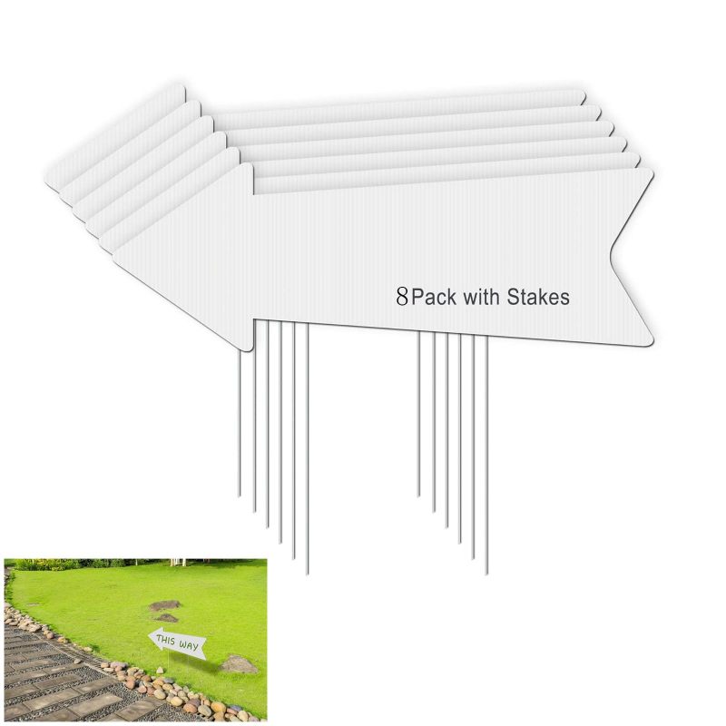 Blank Arrow Yard Signs: 12-By-18-Inch White 8-Piece Set - Customizable Message, Weather-Resistant Build for Outdoor Events, Weddings, Parties - Image 1