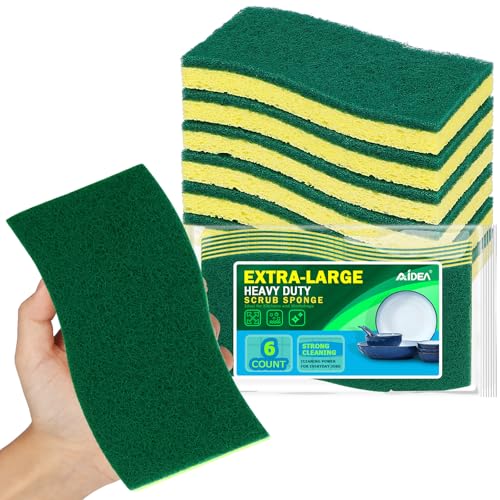 AIDEA XL Scrub Sponges 6Count Heavy Duty Sponges for Dishes Extra Large Sponge for Cleaning Kitchen and Household Heavy Duty Sponge Safe for NonCoated Cookware Cleaning Power for Bathroom House - Image 2