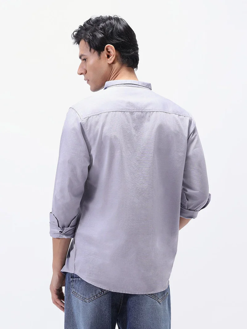 Urbano Fashion  Urbano Fashion Men's Lavender Cotton Full Sleeve Regular Fit Casual Solid Shirt with Band Collar  | Best Price UAE