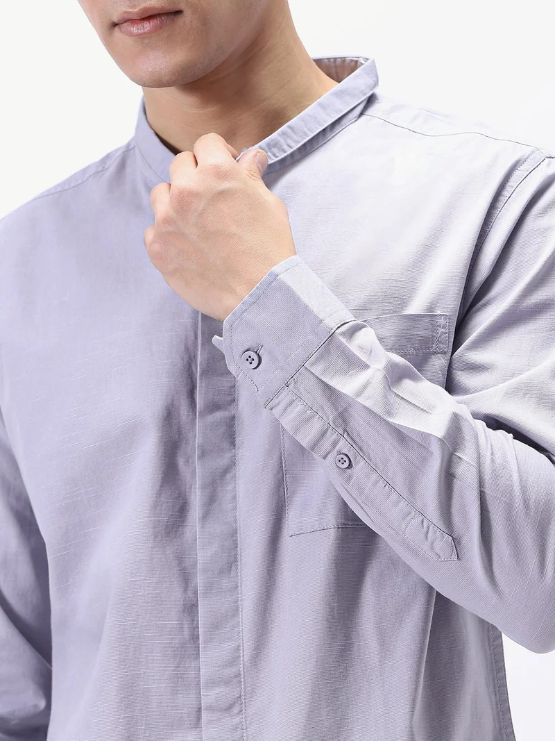 Urbano Fashion  Urbano Fashion Men's Lavender Cotton Full Sleeve Regular Fit Casual Solid Shirt with Band Collar  | Best Price UAE