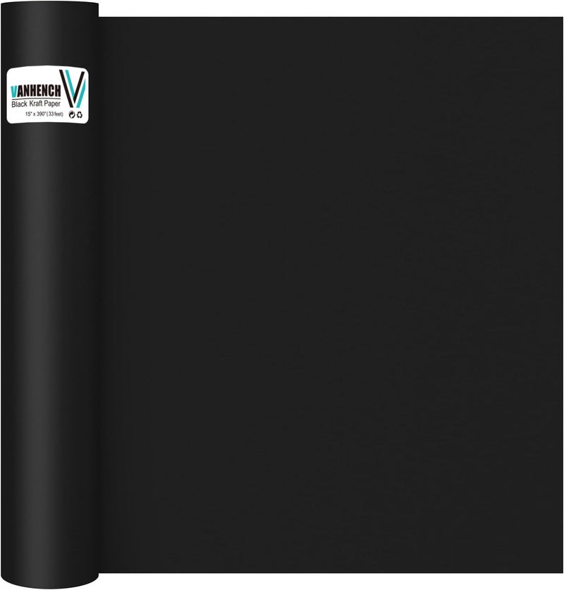 Vanhench 15 x 390 Black Craft Paper for Wrapping or Poster Bulletin Board Construction Paper Perfect for Easel Painting Drawing Sketching Birthday Floral Bouquet Flower