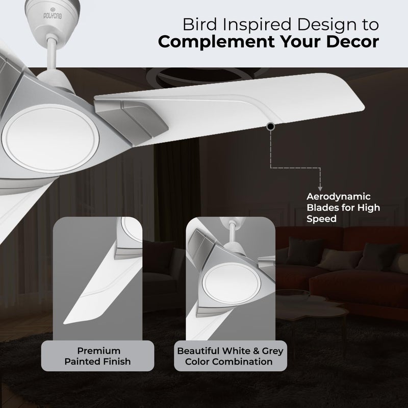 Polycab Aereo Plus Star Rated 1200mm Ceiling Fan For Home 100 Copper High Speed Air Delivery Saves Up To 33 Electricity RustProof Blades 52 Watt 3 Years WarrantyCool Grey Silver - Image 3