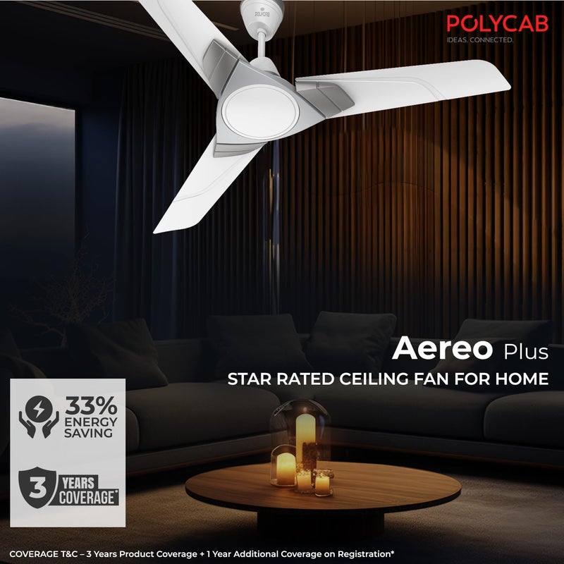 Polycab Aereo Plus Star Rated 1200mm Ceiling Fan For Home 100 Copper High Speed Air Delivery Saves Up To 33 Electricity RustProof Blades 52 Watt 3 Years WarrantyCool Grey Silver - Image 2