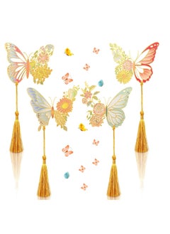 Y&D Metal Bookmark, 4 Pcs Vintage Butterfly Flower Bookmark with Tassel Wedding Gift Gold Hollow Trim Book Page, for Women Girl Teacher Friend Lover Readers  - Image 1