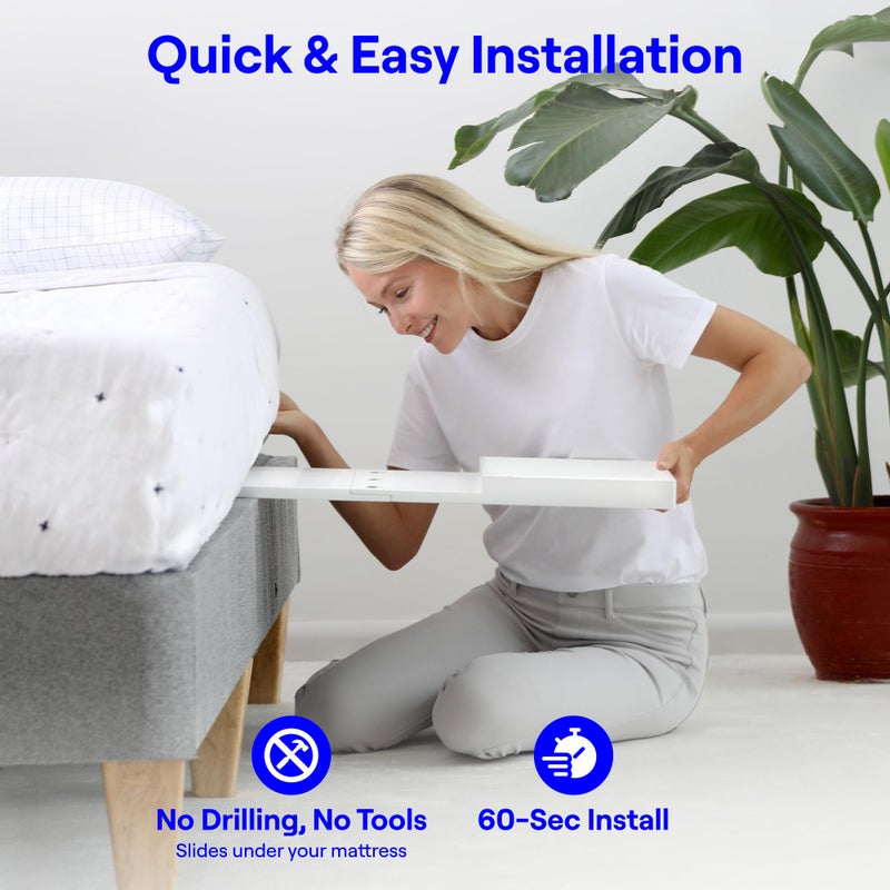 BedShelfie Bedside Shelf for Dorm Room Bunk Bed & Top Bunk, College Dorm Room Essentials, Bedside Caddy, Clip on Floating Desk Tray, Bed Side Table Storage, Loft Nightstand Decor- White Wood Slide - Image 5