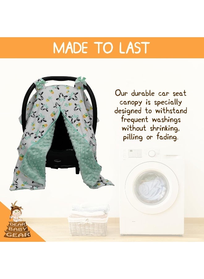 Dear Baby Gear Carseat Canopy - Car Seat Cover with Snap Opening for Girls & Boys - Infant Car Chair Canopies - Floral & Farm Prints - Nursing Covers -39"x32" (Cactus Succulents in Pots, Mint Dot) - Image 2