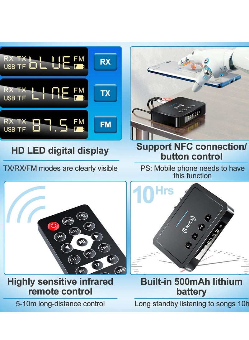 Bluetooth 5.0 3-in-1 Transmitter and Receiver Adapter - 3.5mm AUX, RCA, USB for Wireless Hi-Fi Stereo Audio Music - Compatible with Home and Car Sound Systems - Image 5