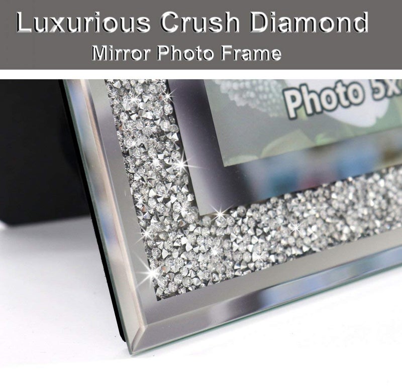 Diamond-Encrusted Mirror Frame (Silver Crystal Sparkle Finish) – Fits 4x6 Inch Photos  2PCS - Image 3