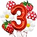 Corabsar Strawberry Balloons Third Birthday Decorations for Girl 40 Inch Mylar Red Number 3 Balloons Strawberry Balloon for Strawberry Party Decorations Strawberry Birthday Decorations - Image 2
