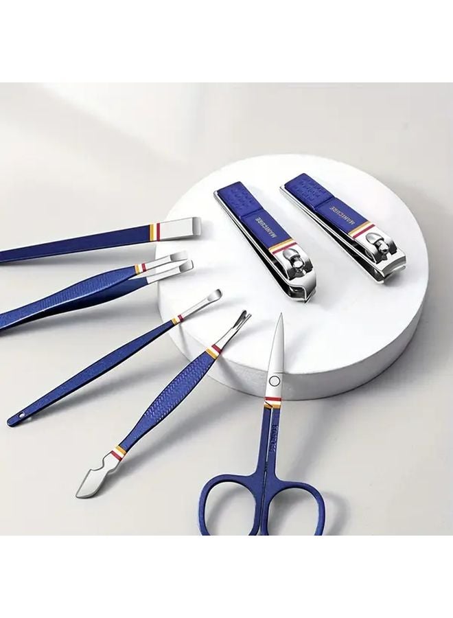11pcs Blue Striped Nail Clipper Set With Portable Storage Bag Foot Care Tool - Image 4