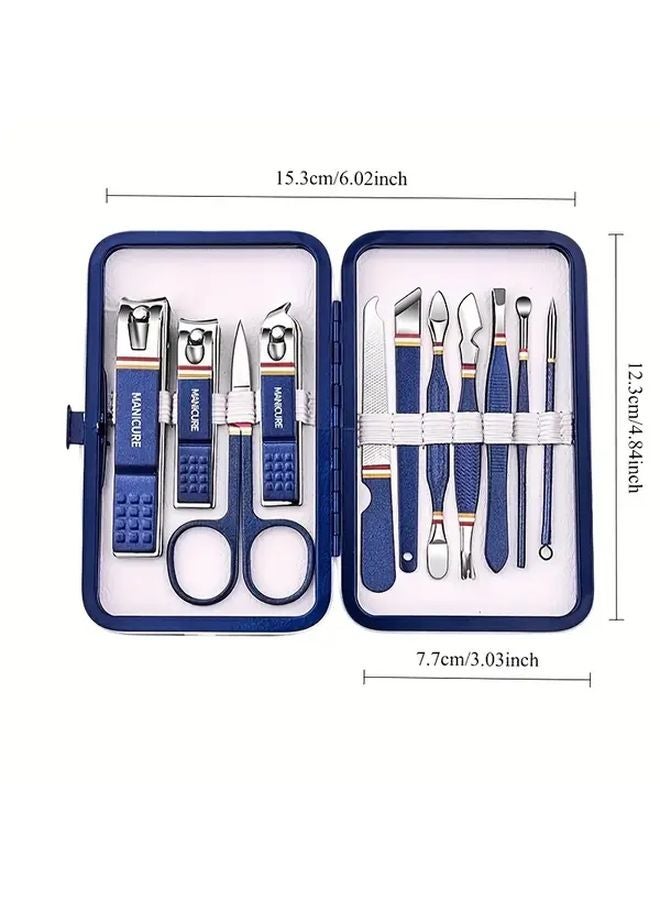 11pcs Blue Striped Nail Clipper Set With Portable Storage Bag Foot Care Tool - Image 5