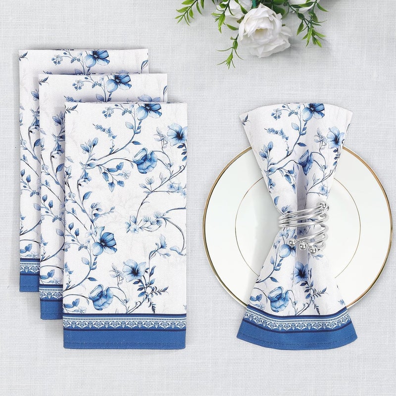 Arquiel Blue Rose Watercolor Floral Print Cloth Napkins 100 Cotton 18 X 18 Dinner Napkins Cloth Set Washable Napkins for Home Kitchen Dinner Party Wedding Cocktail Set of 4 - Image 5