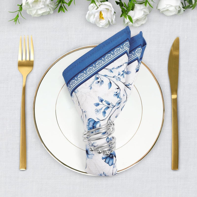 Arquiel Blue Rose Watercolor Floral Print Cloth Napkins 100 Cotton 18 X 18 Dinner Napkins Cloth Set Washable Napkins for Home Kitchen Dinner Party Wedding Cocktail Set of 4 - Image 4
