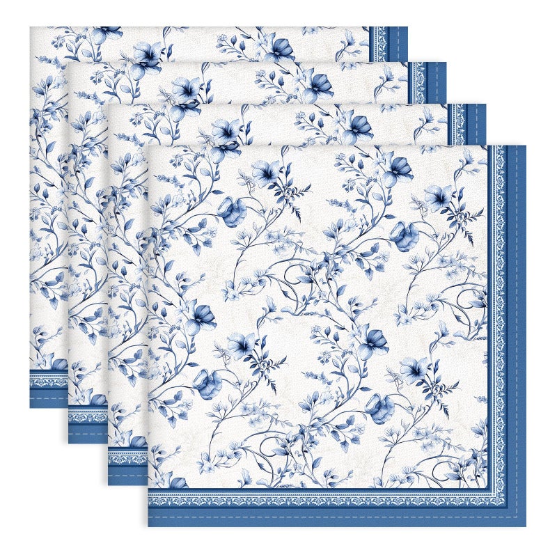 Arquiel Blue Rose Watercolor Floral Print Cloth Napkins 100 Cotton 18 X 18 Dinner Napkins Cloth Set Washable Napkins for Home Kitchen Dinner Party Wedding Cocktail Set of 4 - Image 1