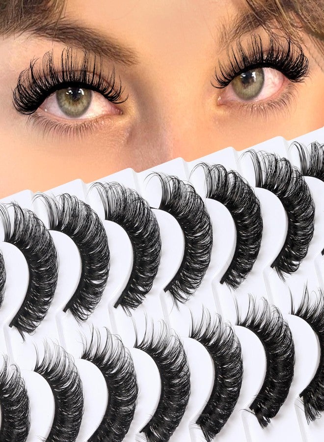 Veleasha Eyelashes Cat Eye Lashes Wispy False Eyelashes D Curl Eye Lash Fluffy Fake Lashes Look Like Lash Extensions 10 Pairs Pack (P08E) - Image 1