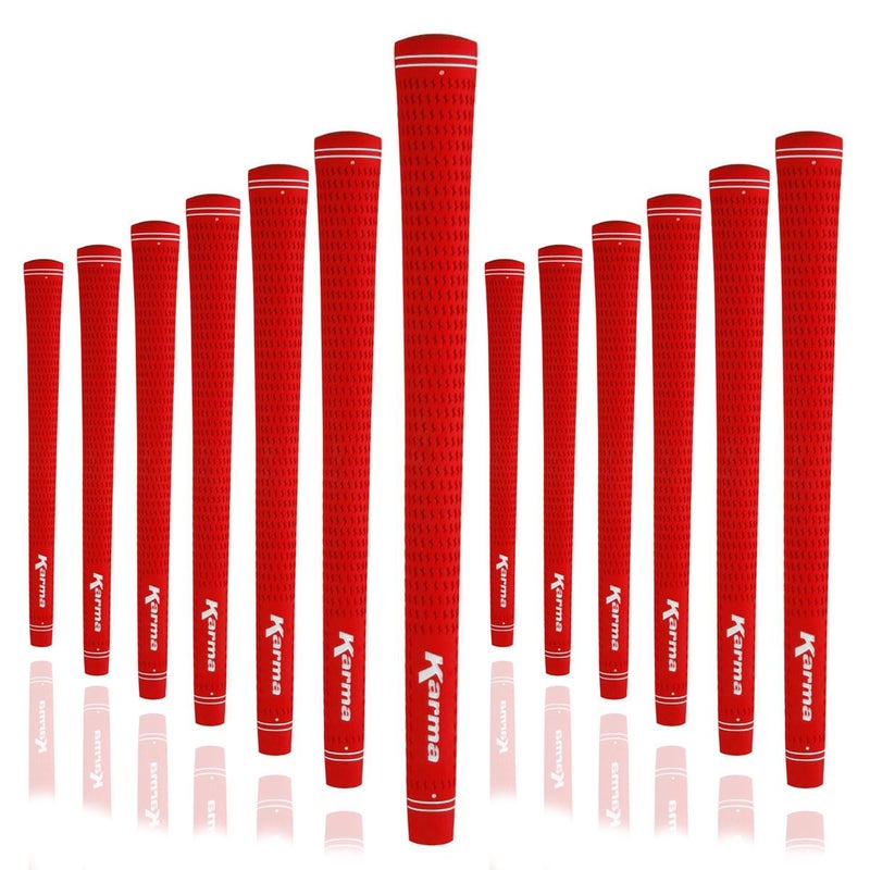 Karma Velour 13 Piece Golf Grip Set, Red Standard Size Rubber Velvet Style Replacement Golf Club Grips for Men - Image 1
