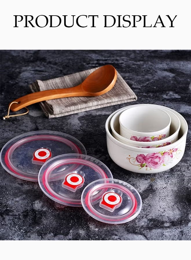 3 Pieces Mixing Bowls With Lids Set, Ceramic Serving Bowls For Baking Prep & Storing Food, Nesting Salad Bowl, Bpa-Free, Microwave Safe,280/480/750 ml - Image 4