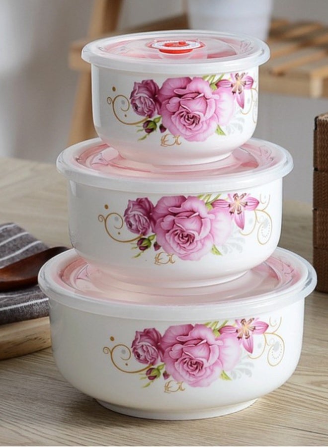 3 Pieces Mixing Bowls With Lids Set, Ceramic Serving Bowls For Baking Prep & Storing Food, Nesting Salad Bowl, Bpa-Free, Microwave Safe,280/480/750 ml - Image 1