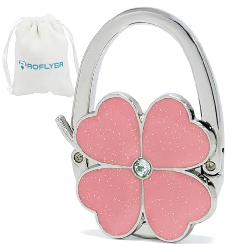 ROFLYER Four Leaf Clover Design Foldable Handbag Hanger Folding Purse Table Hook Holder (Pink) - Image 1