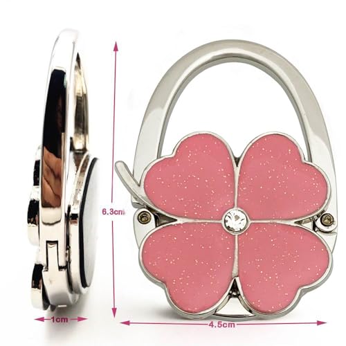 ROFLYER Four Leaf Clover Design Foldable Handbag Hanger Folding Purse Table Hook Holder (Pink) - Image 4