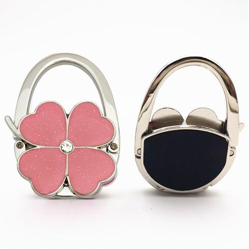 ROFLYER Four Leaf Clover Design Foldable Handbag Hanger Folding Purse Table Hook Holder (Pink) - Image 3