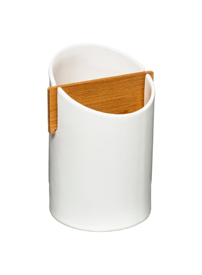 حامل ماكينة تحضير وعاء أدوات مائدة سيراميك بفتحتين أبيض وبني - Image 1