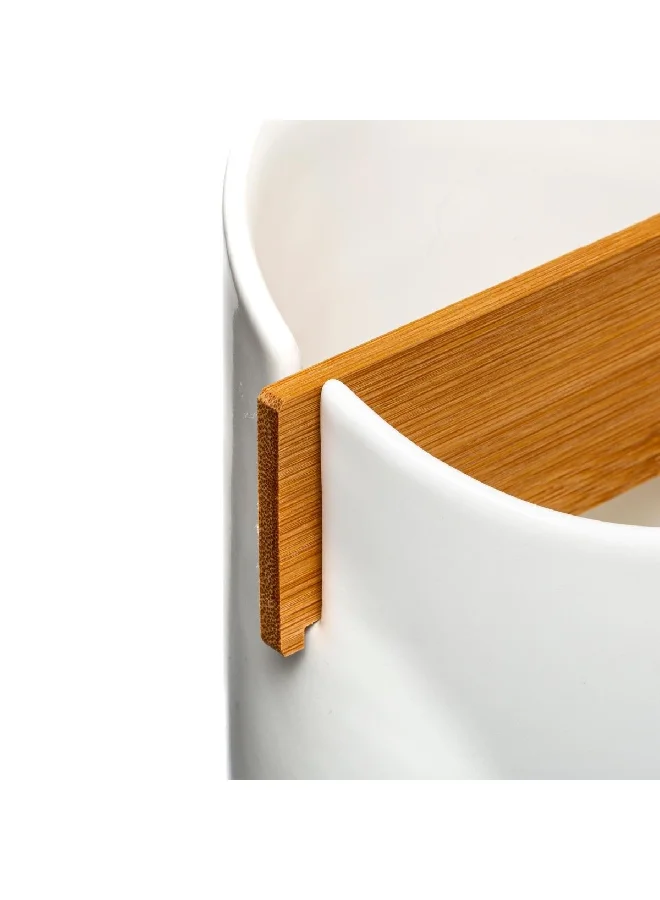 Five Simply Smart 2-Compartments Ceramic Utensil Pot White And Brown 17.5 X 11 X 12.6 Cm 179610