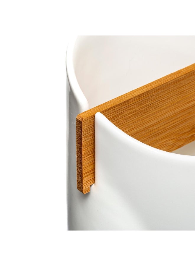 حامل ماكينة تحضير وعاء أدوات مائدة سيراميك بفتحتين أبيض وبني - Image 2