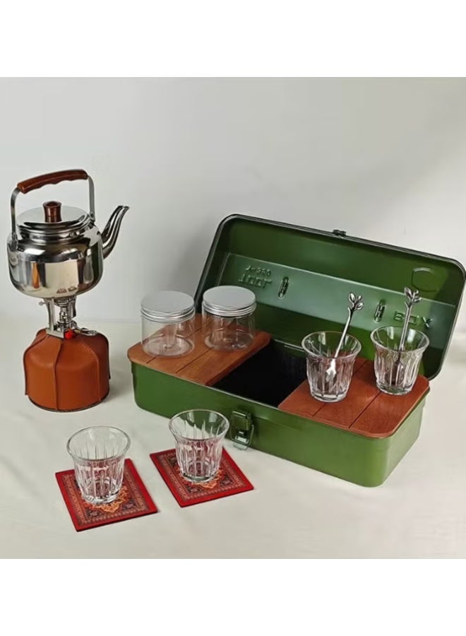 BlueFire Green Portable Camping Tea Set with Mini Gas Stove – Outdoor Tea Kit with Camping Kettle & 4 Cups | Travel & Picnic Tea Set | Compact Camping Cookware Set for Outdoor Cooking | Ideal Portable Tea Set for Camping, Hiking & Desert Trips - Image 3