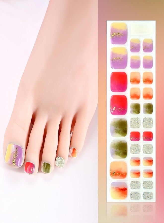 SILPECWEE Semi Cured Gel Nail Strips for Toes (Enchanting Rainbow - 32PCS), UV Light Required | Salon Quality | Long Lasting Toe Nail Stickers Gel Nails Wraps for Women Girl Manicure - Image 2