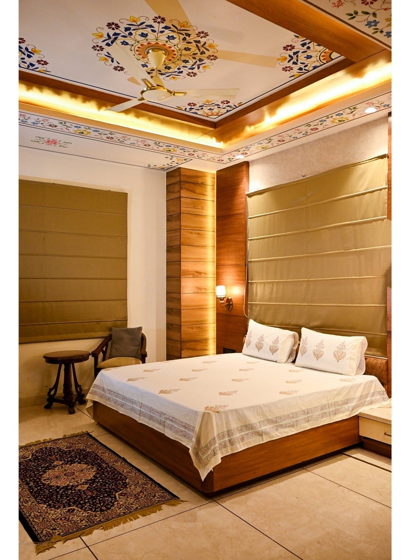 علامة ساراس ملاءة سرير من قماش بيركال قطني 100% بطبعة تراثية مع غطائين للوسادة - Image 4