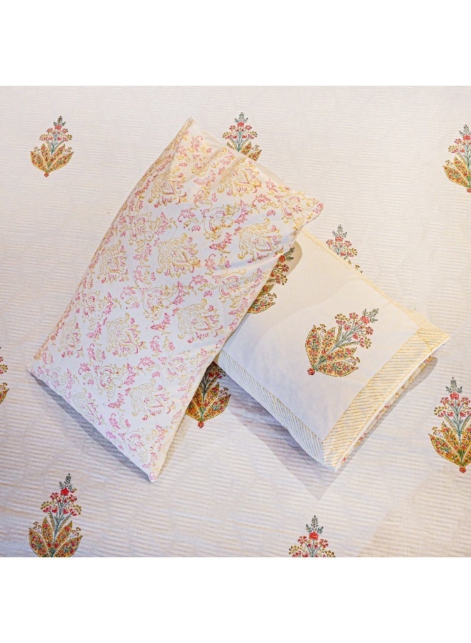 علامة ساراس ملاءة سرير من قماش بيركال قطني 100% بطبعة تراثية مع غطائين للوسادة - Image 2